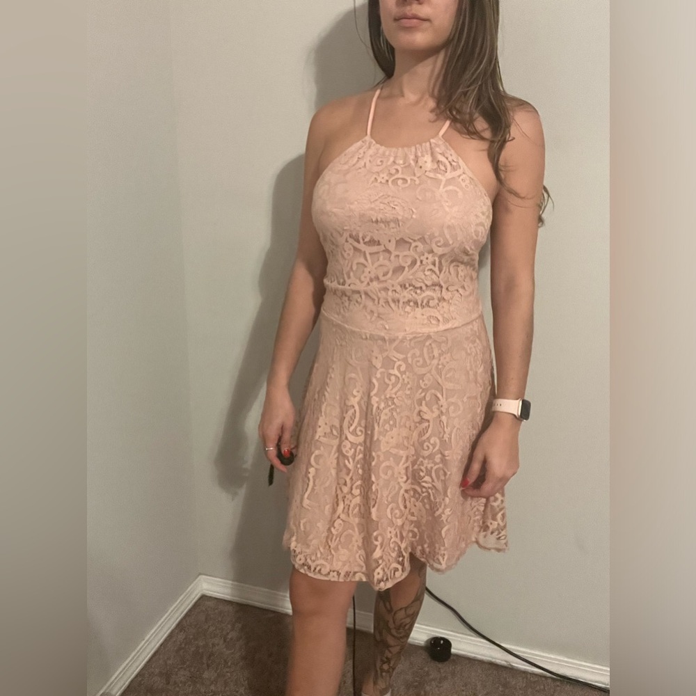 Peach lace backless dresss